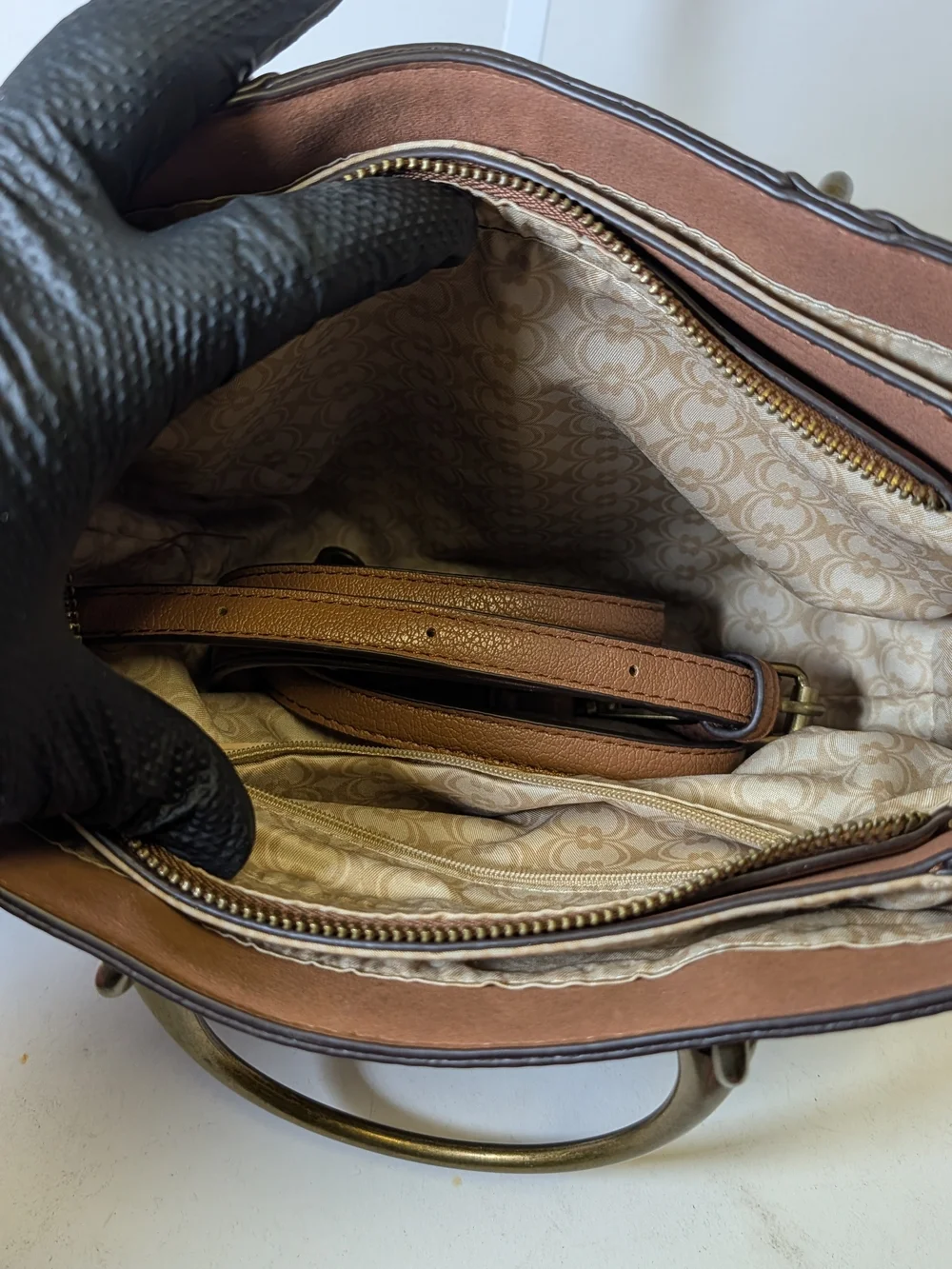 Charming Charlie Tan Brown Crescent Satchel with Gold Handles